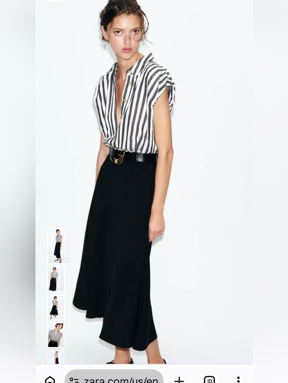 Zara Black Midi Dress with Flared Hem And Belt